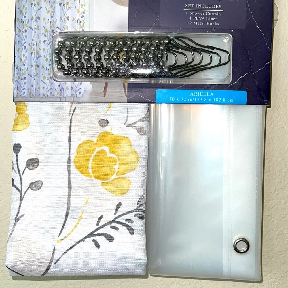 🆕 14pc Botanical Design SHOWER CURTAIN SET